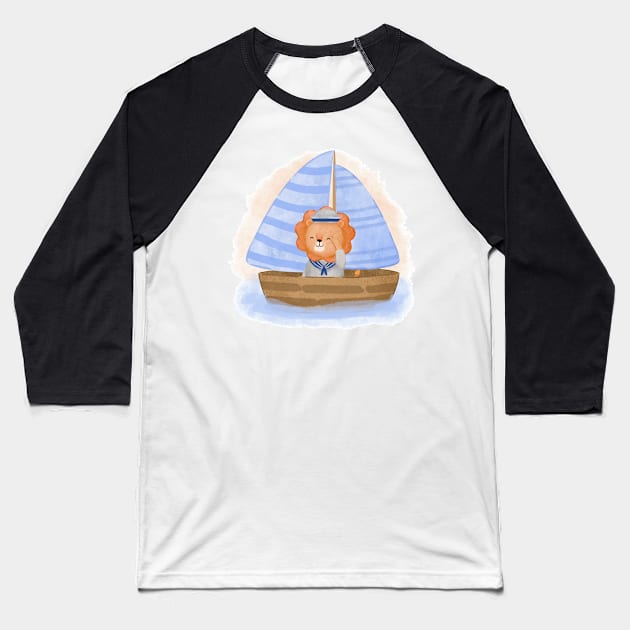 Lion Sailor Baseball T-Shirt by Mako Design 